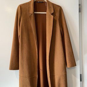 Zara Faux Suede Long Coat - Camel XS